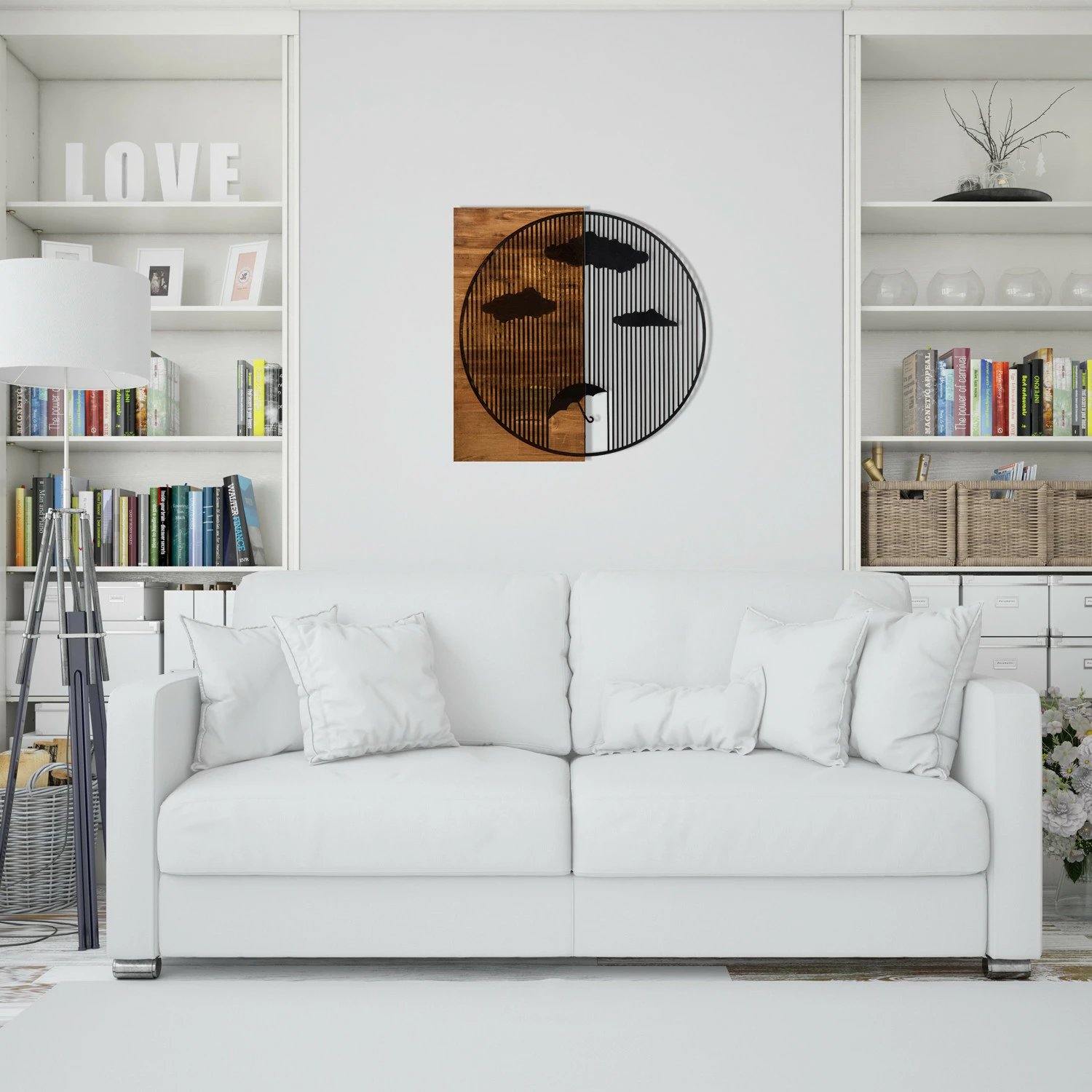 Aksesor dekorativ për mur, dru dhe metal, Wallity Yagmurlar, ngjyrë e zezë dhe arre, 58x58cm