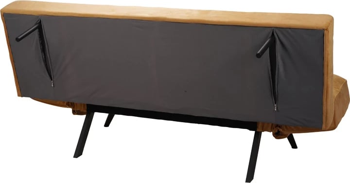 Divan-krevat 3 vendësh Freddo, kadife ngjyrë mustardë, 181x81x86cm