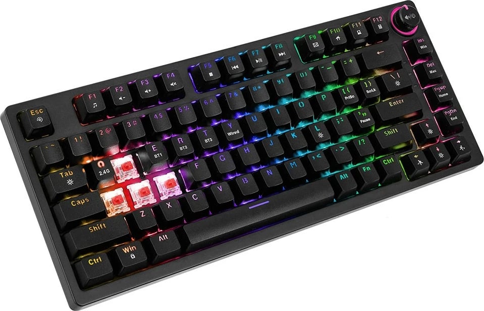 Tastierë mekanike wireless Savio Phenix, Gateron Red Pro, 82 taste, RGB, e zezë Tastierë mekanike wireless Savio Phenix, Gateron Red Pro, 82 taste, RGB, e zezë