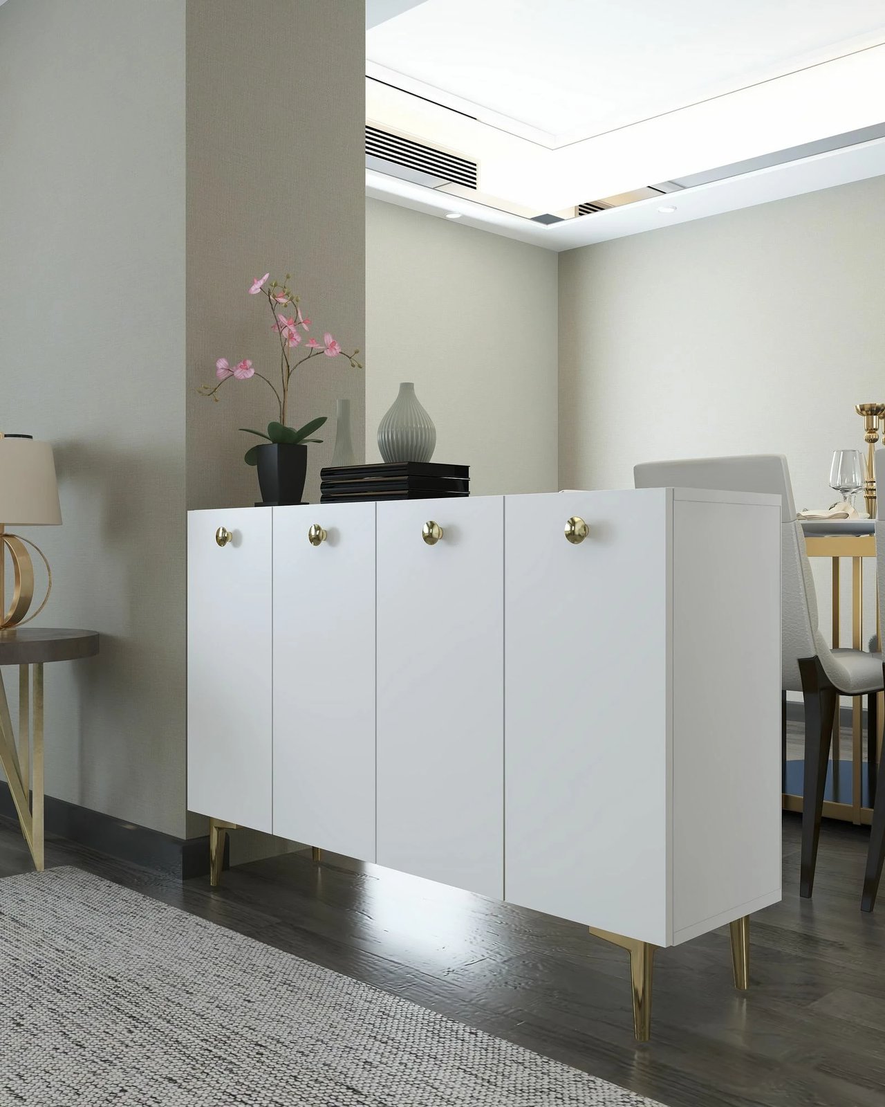 Konsolë Skye Decor, ngjyrë e bardhë dhe ari, Betty