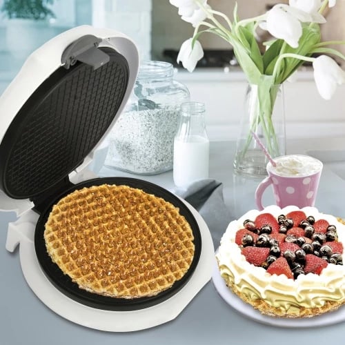 Aparat për petë vafle/konë, Adler, AD 3038, pjatat 18 cm, regulator temperature, shtresë jo‑ngjitëse, formues kone, 750W nom./1500W max, e bardhë