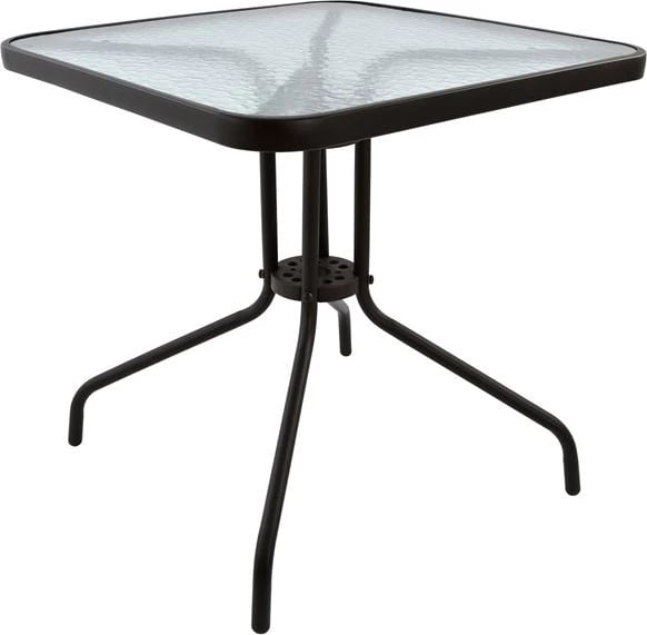 Tavolinë e jashtme katrore FIGO, ngjyrë kafe, metal-xham, 70x70x72H cm