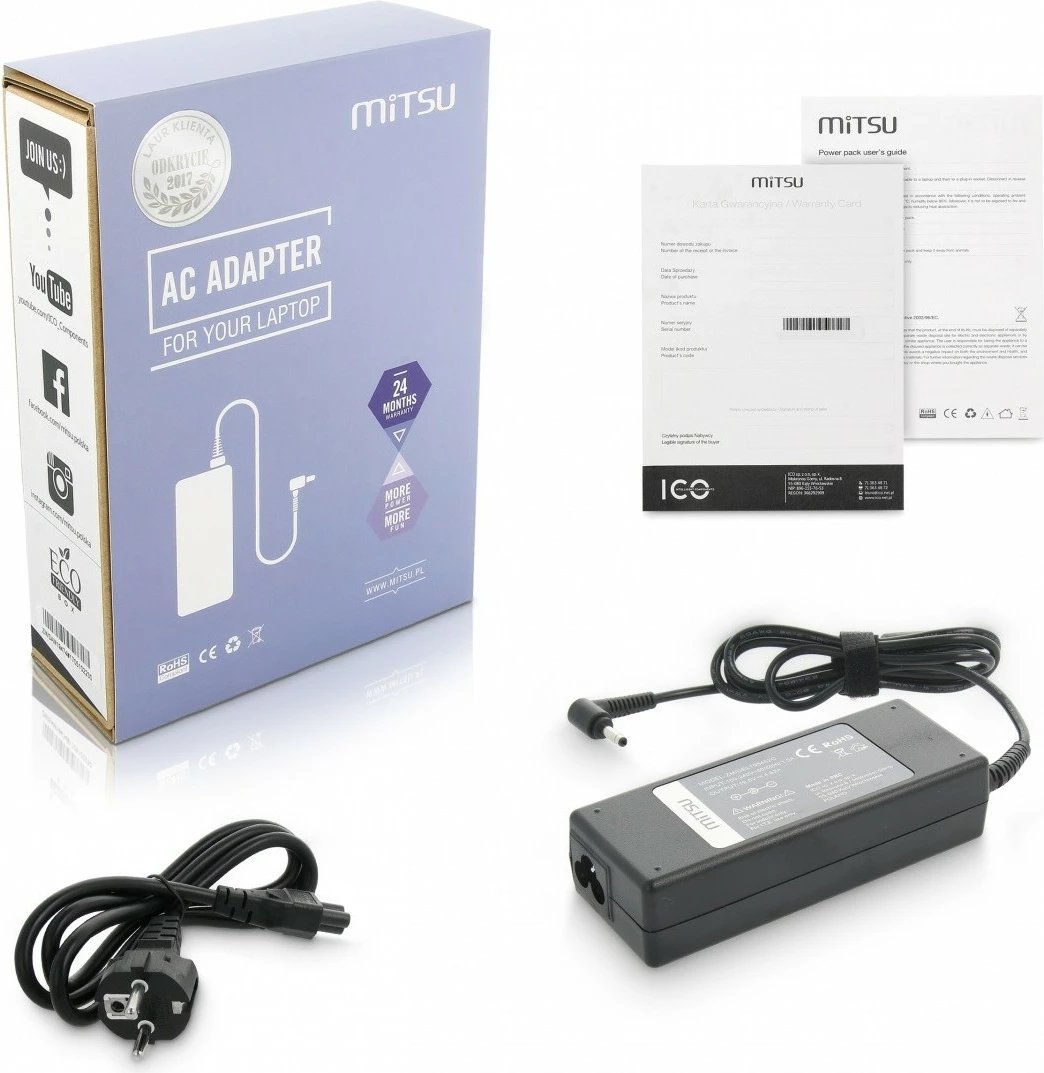 Karikues Mitsu për Dell, 90W, 19.5V 4.62A, 4.0x1.7 mm, i zi