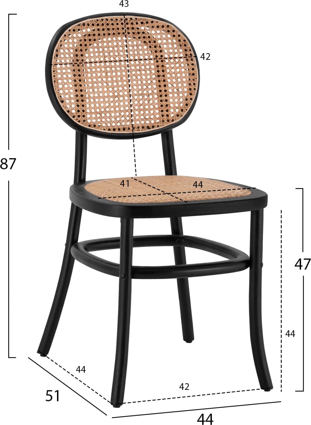Karrige druri me ratan, ngjyrë e zezë, FH8747, 44x51x87 cm