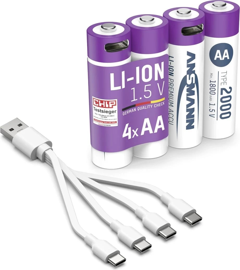 Bateri të rikarikueshme AA Ansmann 1312-0036, Li-Ion 1.5V, set 4 copë, Blu