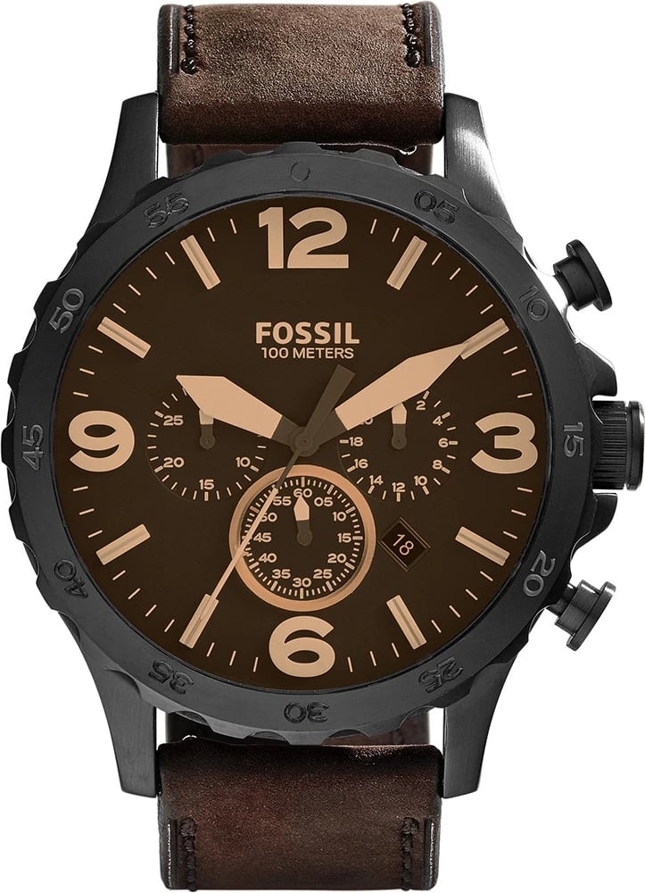 Orë dore për meshkuj Fossil Nate, e zezë me rrip kafe