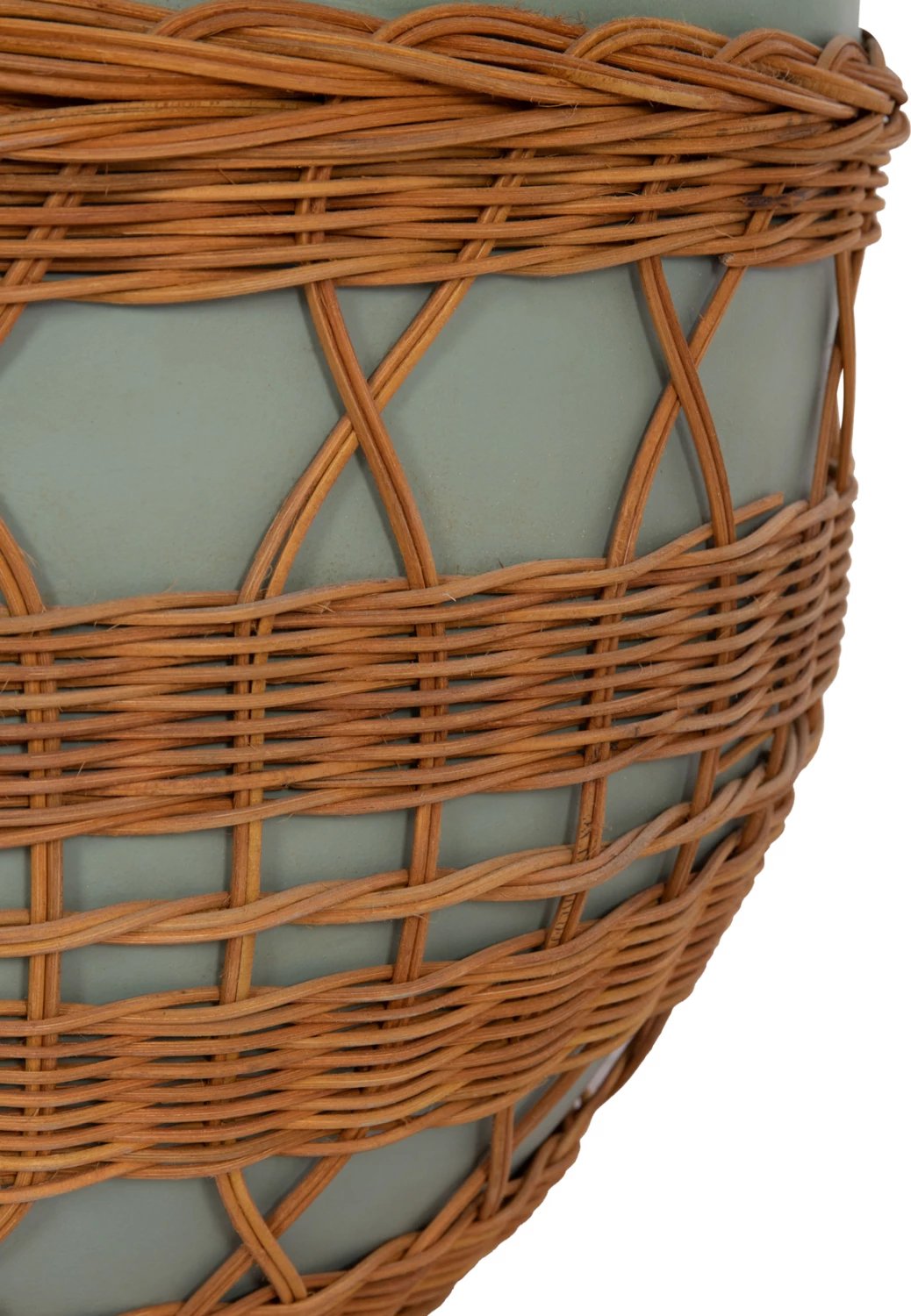 Tavolinë kafeje rrethore VILHENA, fibër-cement, ngjyrë e gjelbër, ratan natyral, FH18165, 56x47cm