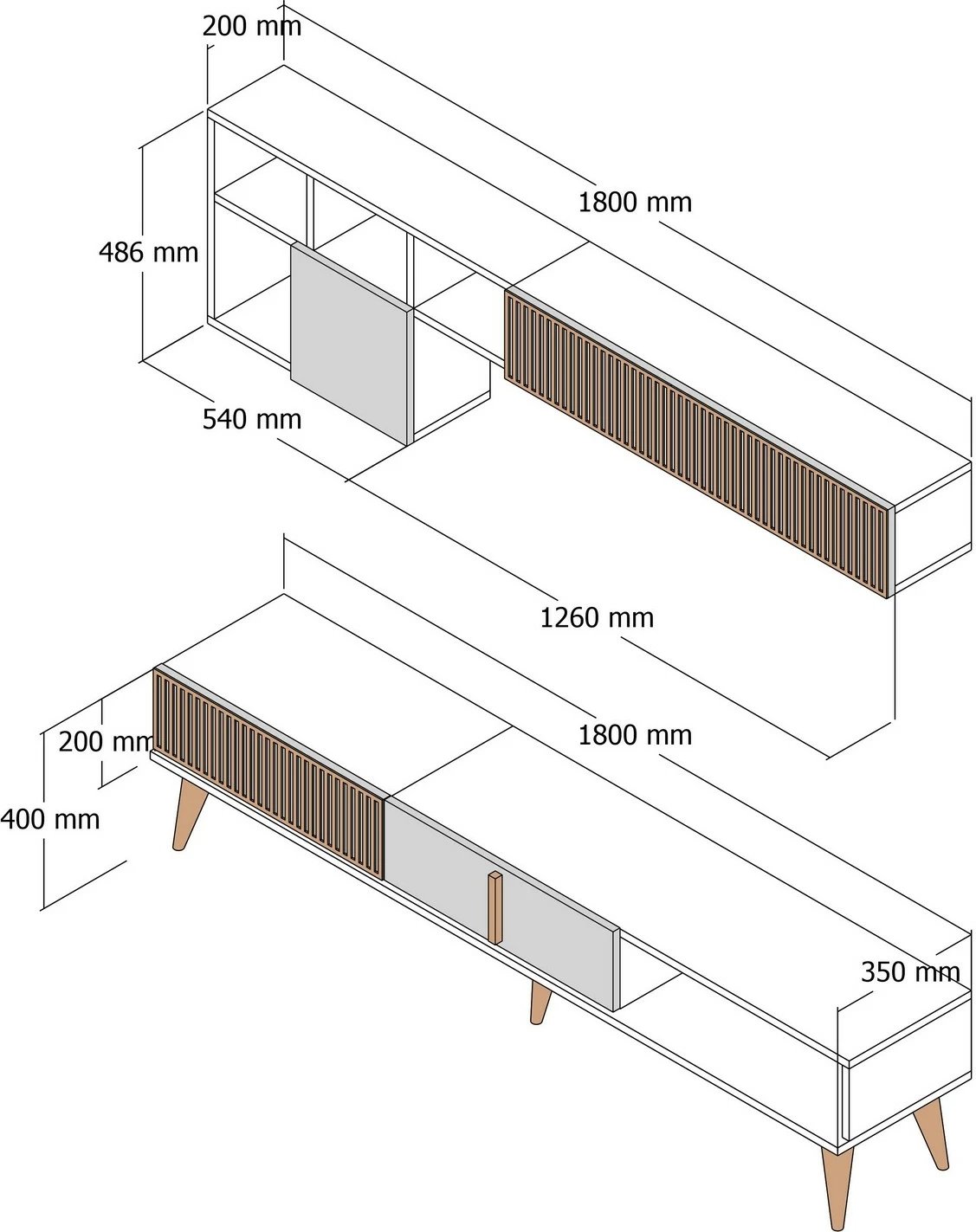 Komodë TV Hanah Home, Milan, ngjyrë arre dhe travertin