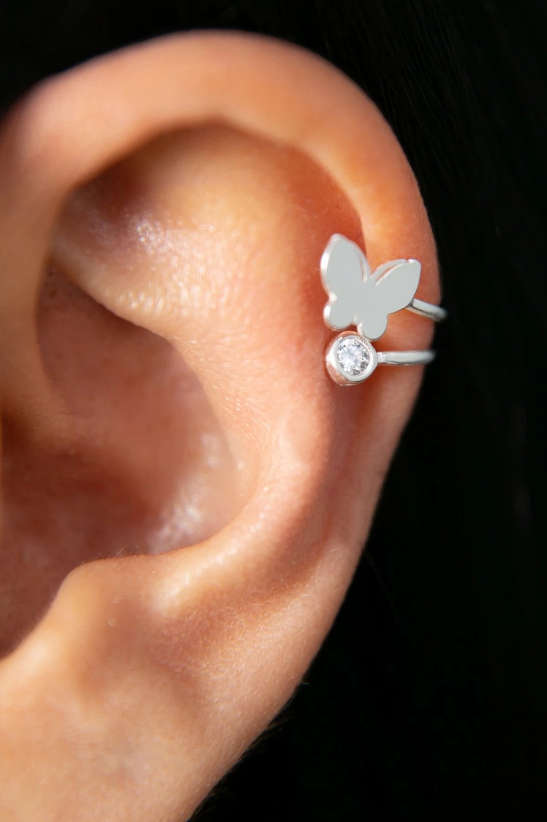 Vathë për kërcej veshi, argjend, model fluture, FA182632