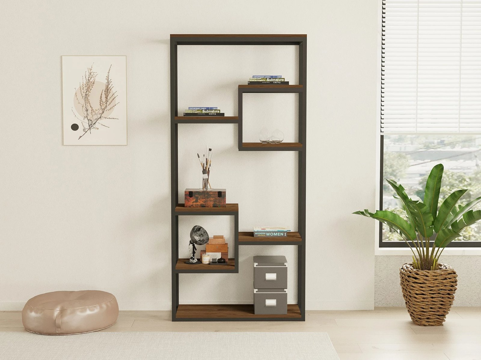 Raft librash Skye Decor, Emina, ngjyrë arre, e zezë