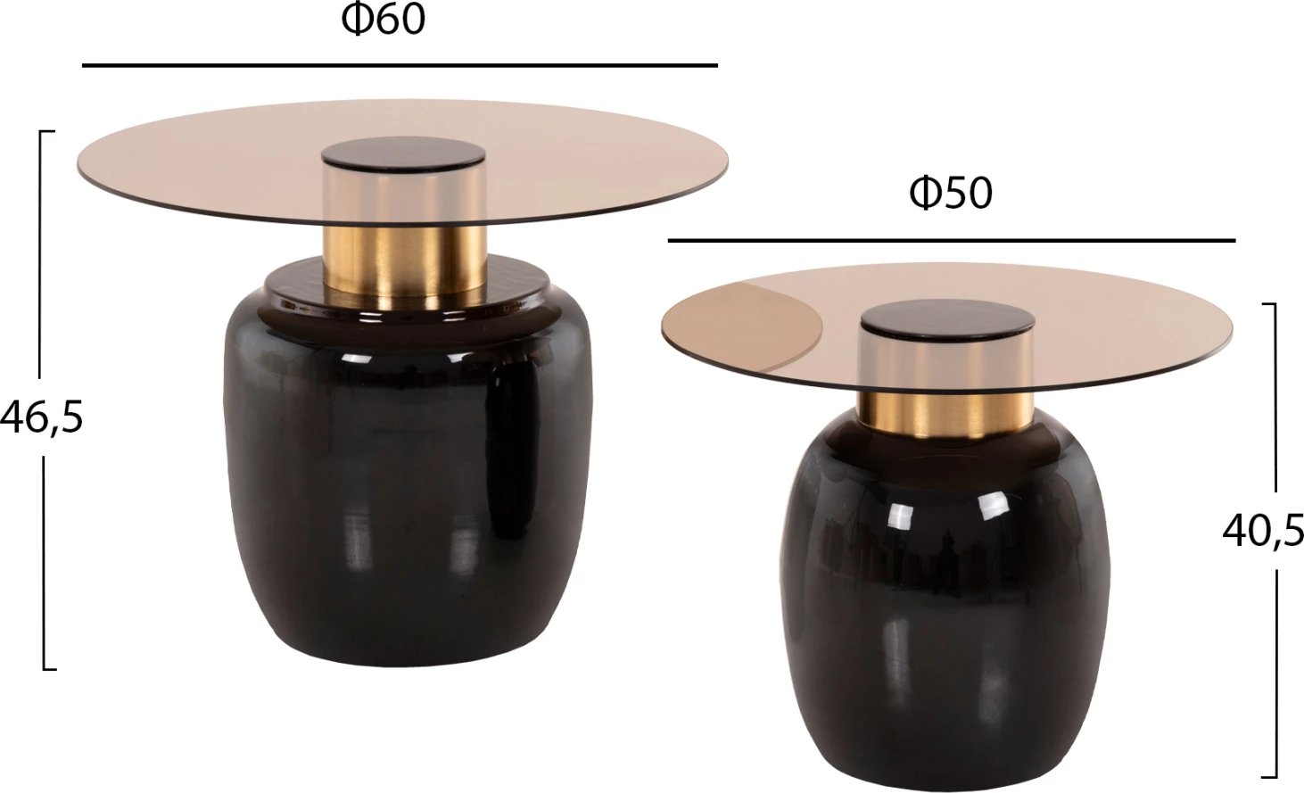 Tavolina anësore 2 copë FRYN FH9663 metalike, ngjyrë kafe dhe ari, Φ60 &Φ50 cm