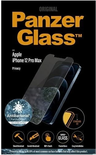 Xham mbrojtës PanzerGlass Standard Super+ për iPhone 12 Pro Max, antibakterial, privacy