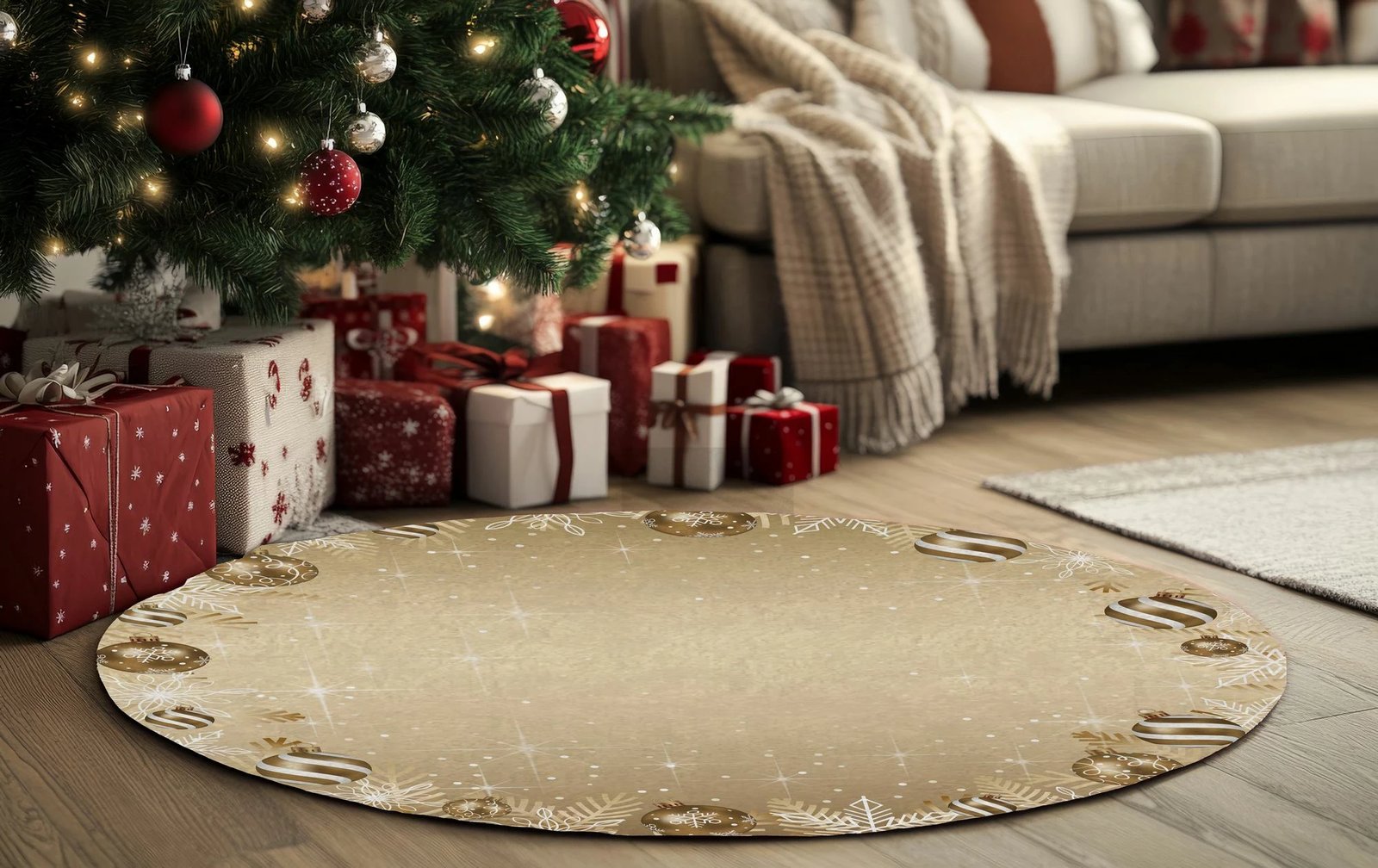 Qilim i rrumbullakët, tematikë Krishtlindjesh, multingjyrësh, 100x100cm, Crp-Yrlk26-17