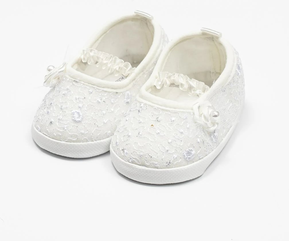 Papuçe bebe balerina me dantellë New Baby, 12-18 m, shollë e hollë PVC pa BPA, bezhë