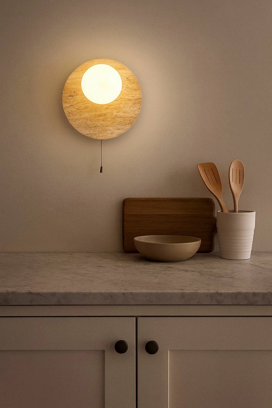 Llambë muri Opviq, Tor-Look-B, travertin, ngjyrë bezhë dhe e bardhë