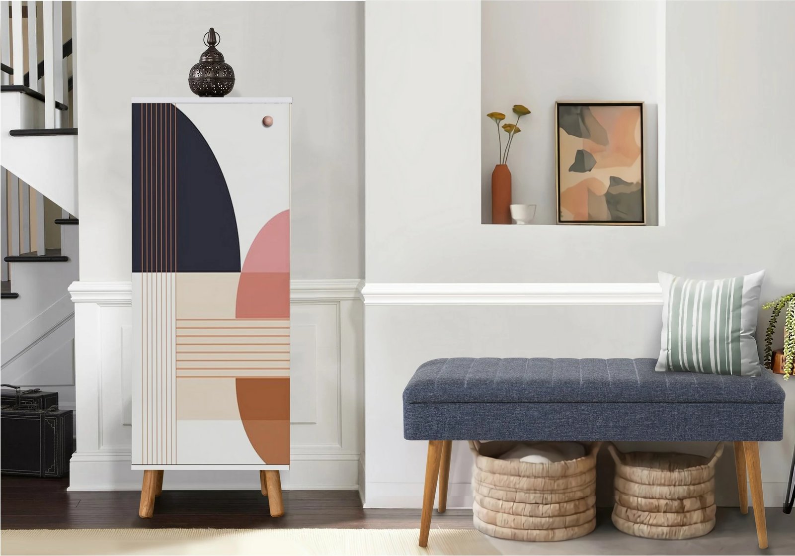 Set mobiljesh për korridor, ngjyrë e bardhë dhe kaltër e errët, Skye Decor, 954-1048