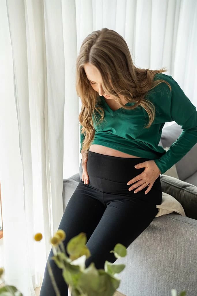 Leggins shtatzënie bel i lartë, milk & love, gjatësi e plotë, pambuk 92% + elastan 8%, madhësia S, blu