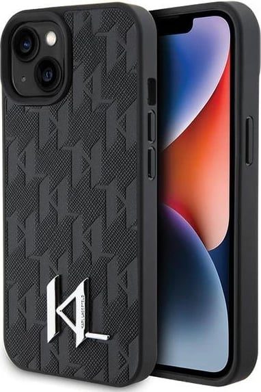 Mbështjellës Karl Lagerfeld KLHCP15SPKLPKLK për iPhone 15/14/13 6.1", lëkurë, i zi