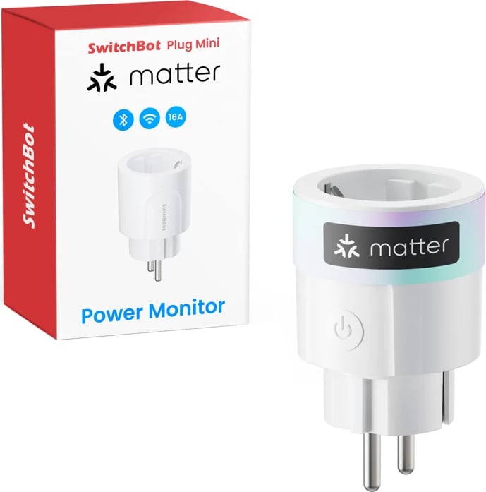 Prizë smart, SwitchBot, Plug Mini (EU) W7732300, Matter over Wi‑Fi, 16A, Wi‑Fi 2.4GHz + Bluetooth, monitorim energjie, e bardhë