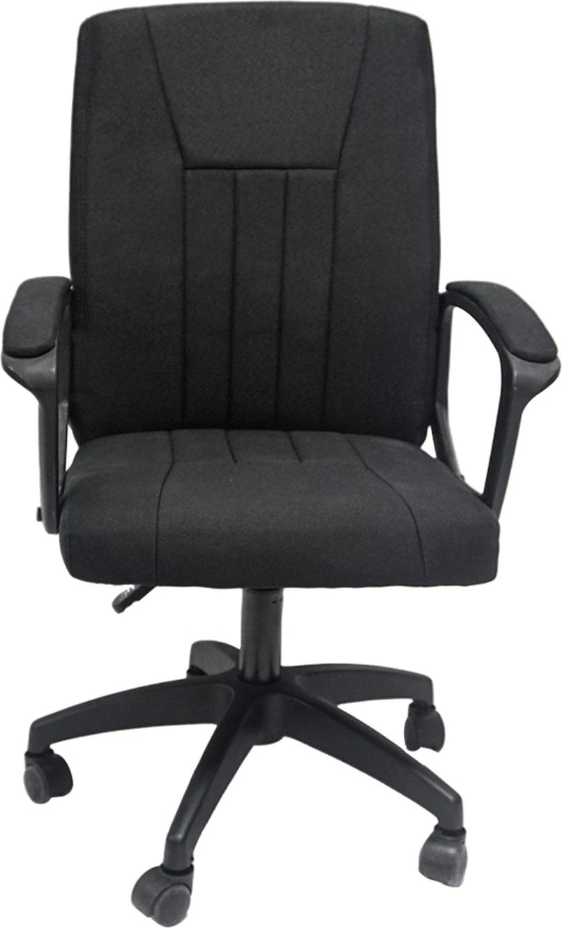 Karrige zyre NIM FH1200.11, pëlhurë e zezë, kornizë dhe bazë najloni, 51x61x125H cm