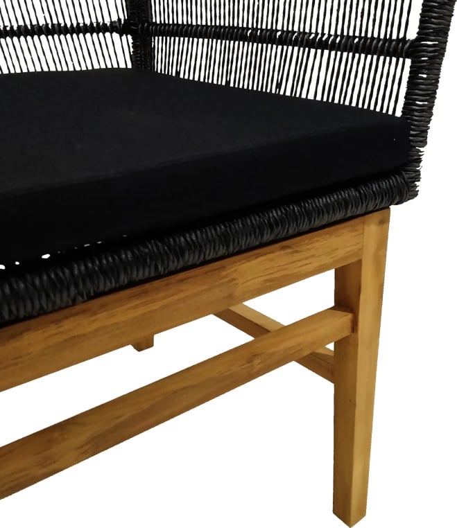 Karrige Inca dru teak dhe litar sintetik, ngjyrë natyrale-e zezë, me jastëk, 60x61x90cm