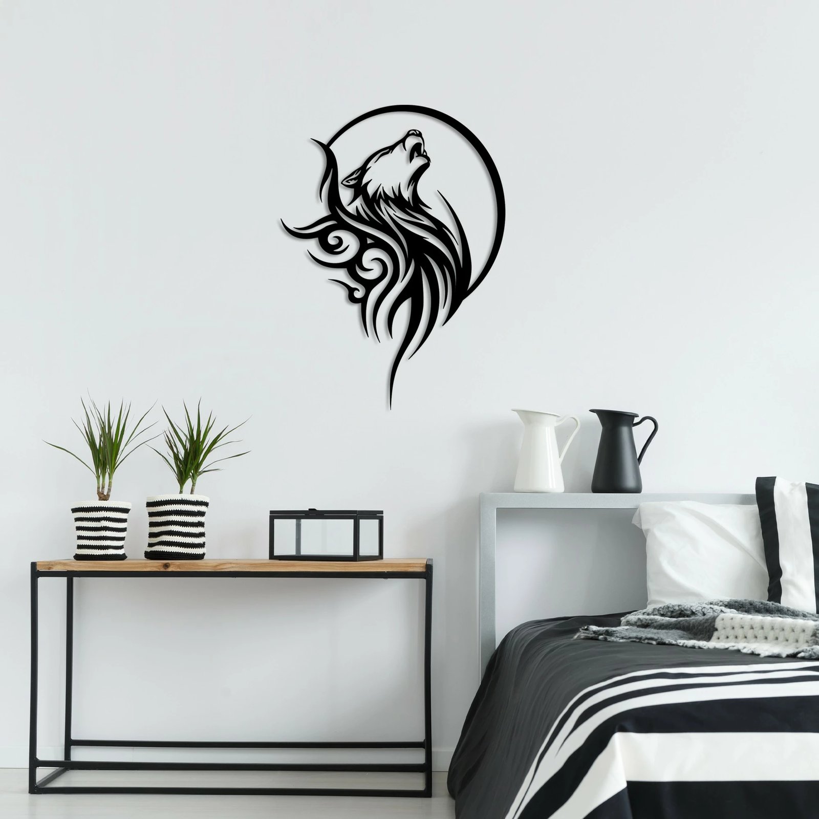 Aksesor dekorativ metalik për mur, dizajn ujku, Wallity, Wolfmoon