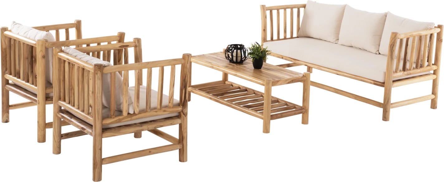 Set 4 copë FH9340 dru teak natyral-bardhë