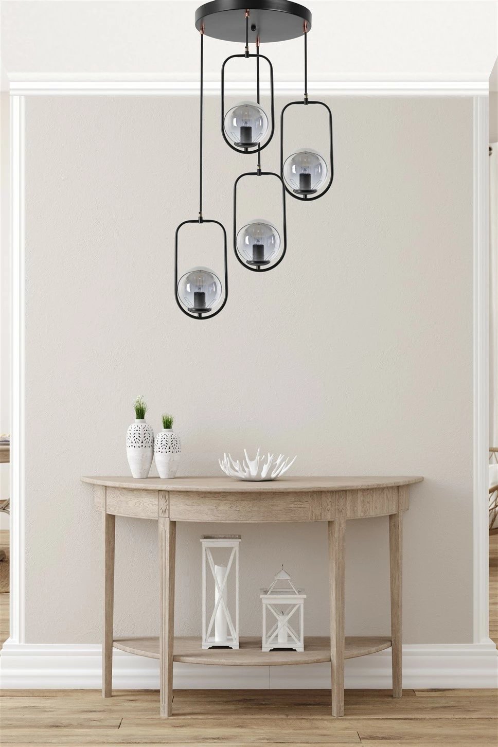 Llambë tavani Opviq, 4 drita, metal i zi, xham i tymosur