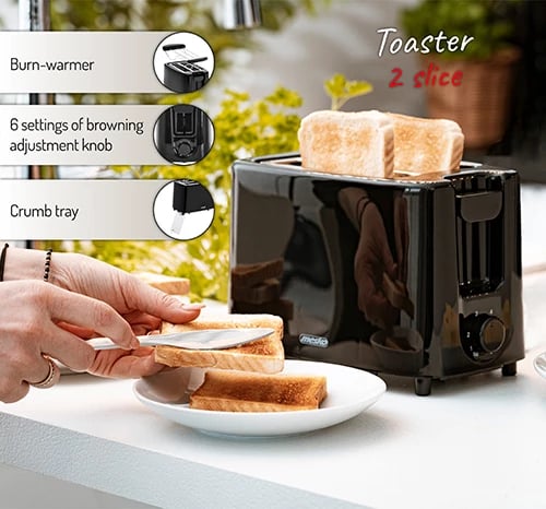 Toster, Adler, MS 3220, 2 feta, 900W, 6 nivele pjekjeje, ngrohës bulkash, zi Toster, Adler, MS 3220, 2 feta, 900W, 6 nivele pjekjeje, ngrohës bulkash, zi