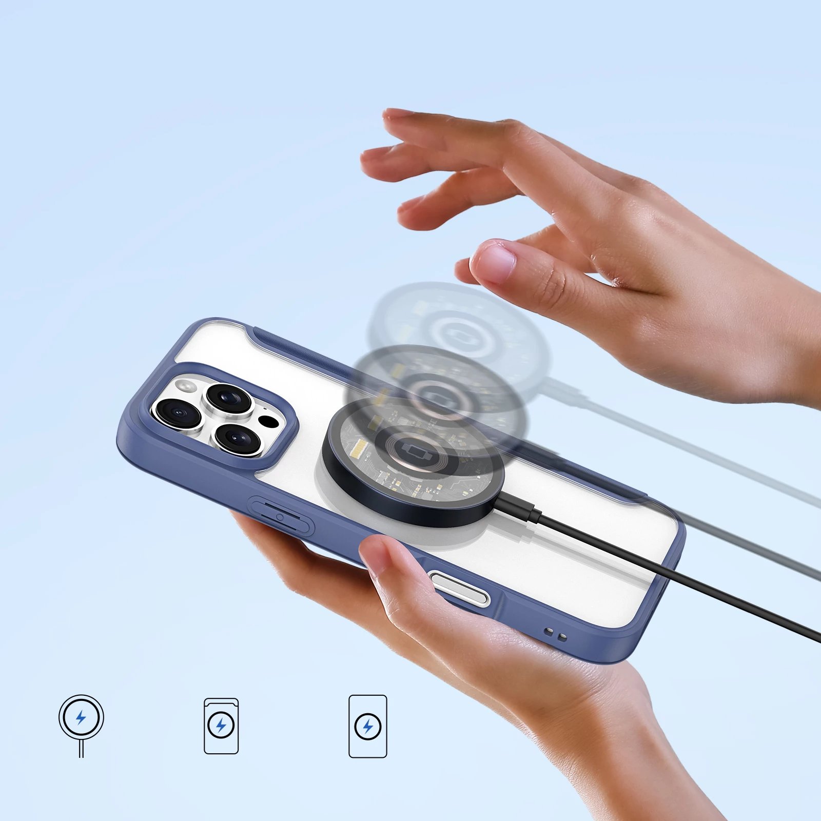 Mbështjellës Dux Ducis Skin X Pro për iPhone 16 Pro Max, MagSafe, me kapak, Kaltër