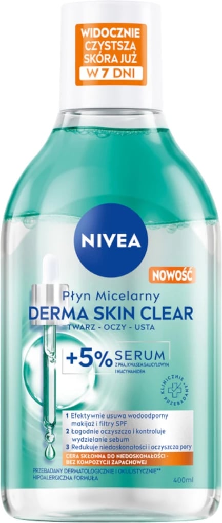 Solucion micellar për fytyrë Nivea Derma Skin Clear me serum 5%, 400ml