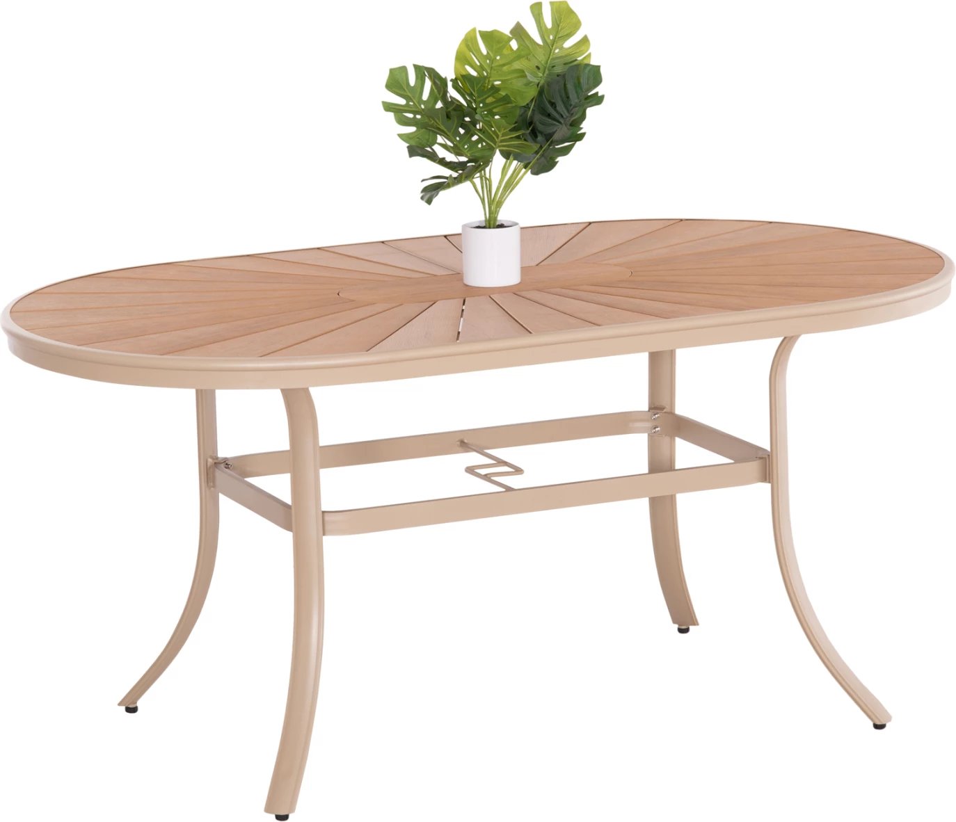 Tavolinë për terasë TELAMO FH6288.04 alumin në ngjyrë shampanje & sipërfaqe tavoline polivud 160x90Χ73.5Hcm