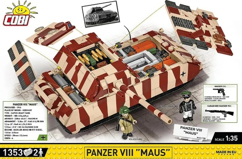 Set blloqesh Cobi Klocki Panzer VIII Maus, 1353 pjesë, 1:35, kafe/bezhë