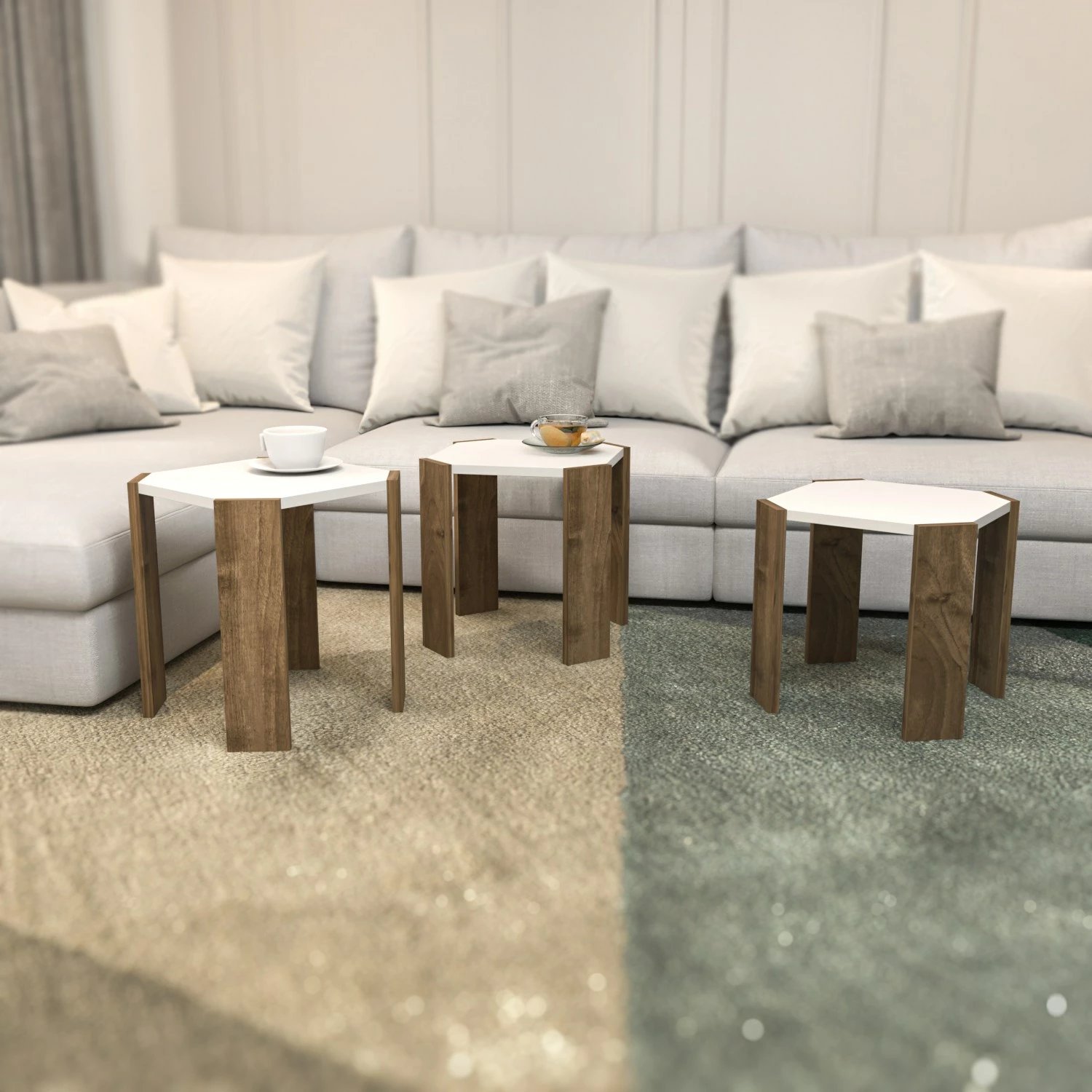 Tavolinë kafeje Hanah Home, Lori, e bardhë dhe arre