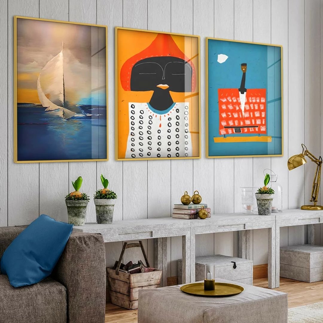 Pikturë dekorative prej xhami të temperuar, Wallity, Huhu385, 60x90cm (3 copë)