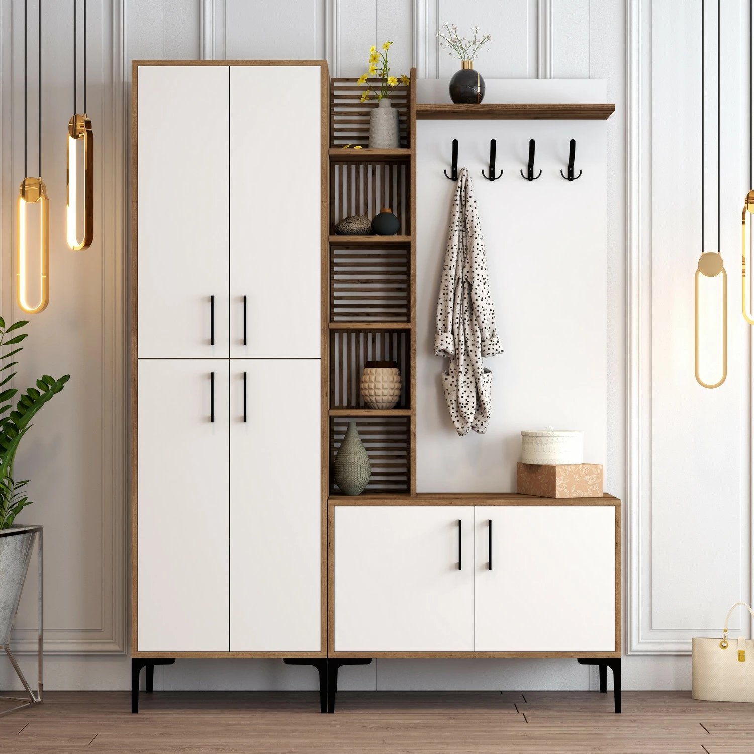 Stendë korridori Skye Decor, Viyana DA, ngjyrë arre dhe e bardhë