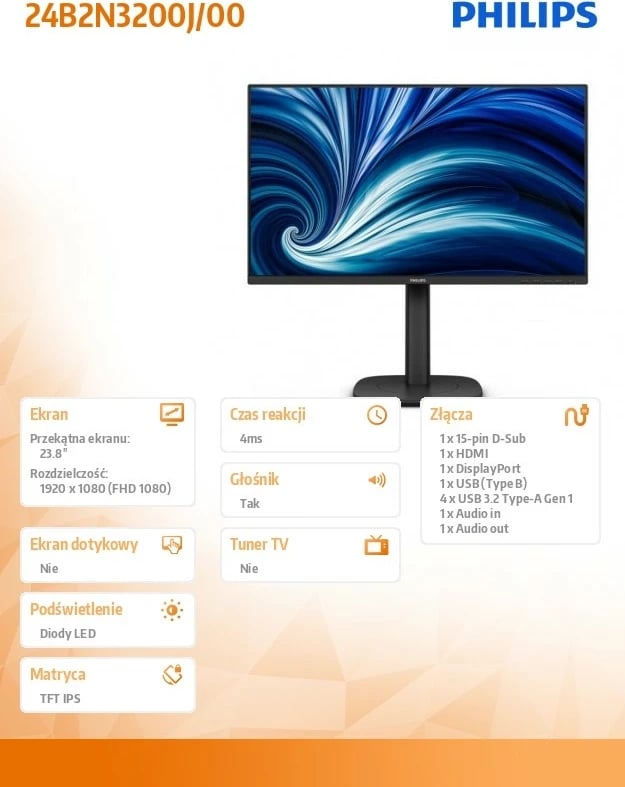 Monitor Philips 24B2N3200J/00, 23.8 inç, IPS, 120Hz, Full HD, i zi Monitor Philips 24B2N3200J/00, 23.8 inç, IPS, 120Hz, Full HD, i zi