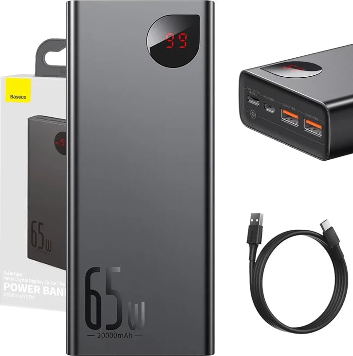 Powerbank Baseus Adaman Metal PPIMDA-D01, 20000mAh, 65W, e zezë