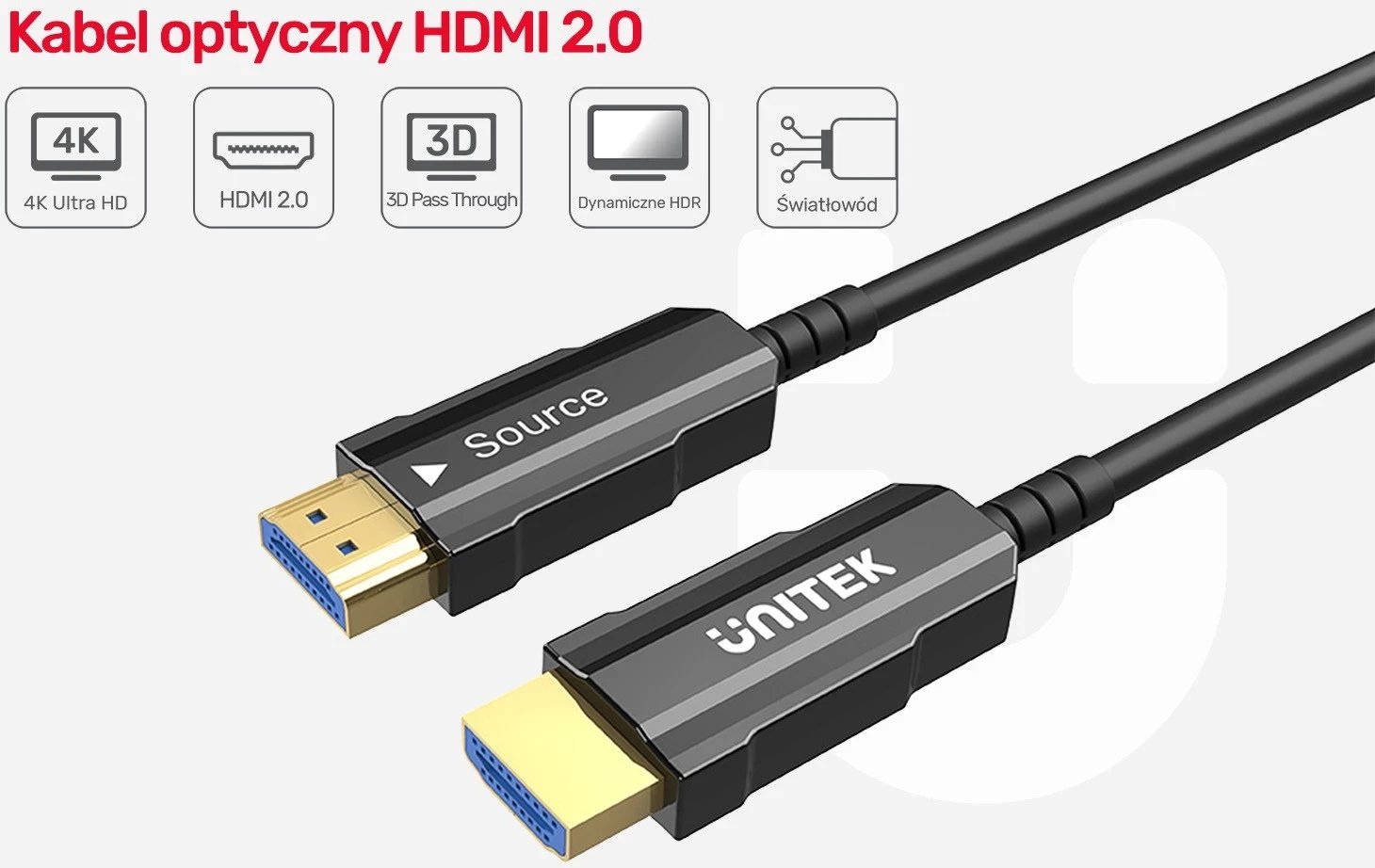 Kabllo HDMI 2.0 AOC Unitek, 4K 60Hz, 15m, e zezë