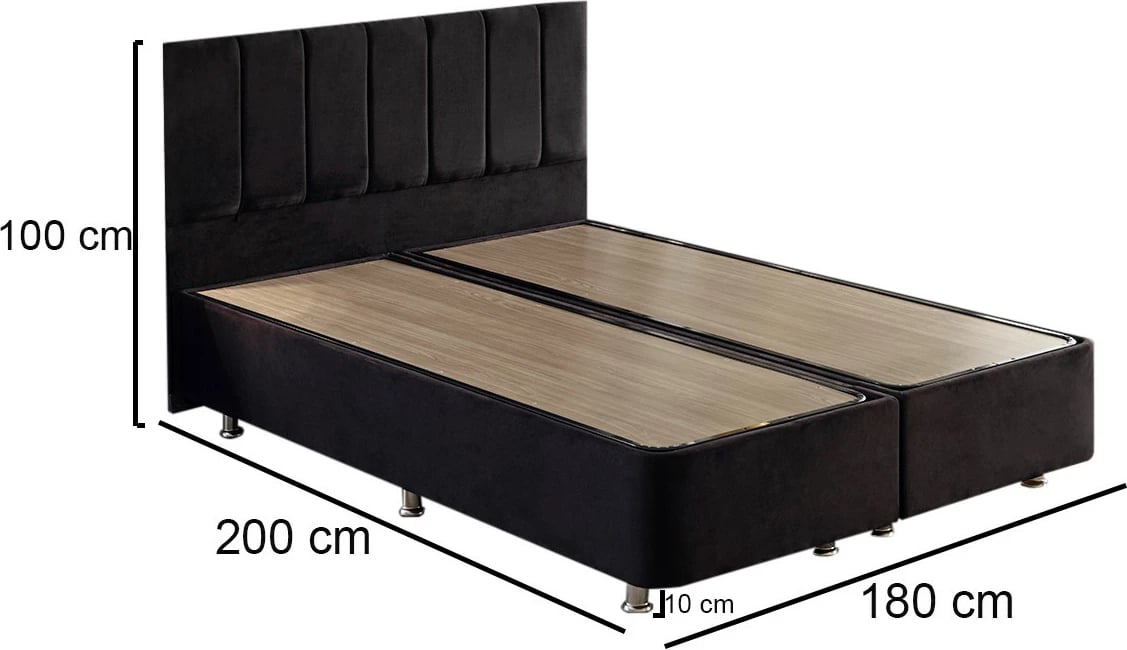 Baza dhe shtrati dopio me komodinë, ngjyrë e zezë, Skye Decor, 180x200cm