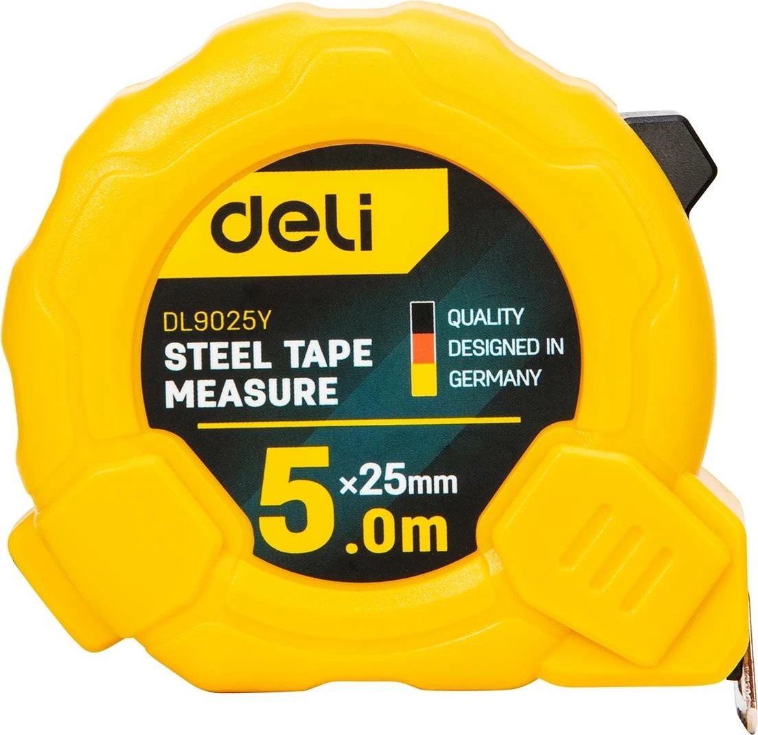 Metër çeliku Deli Tools EDL9025Y, 5m/25mm, e verdhë