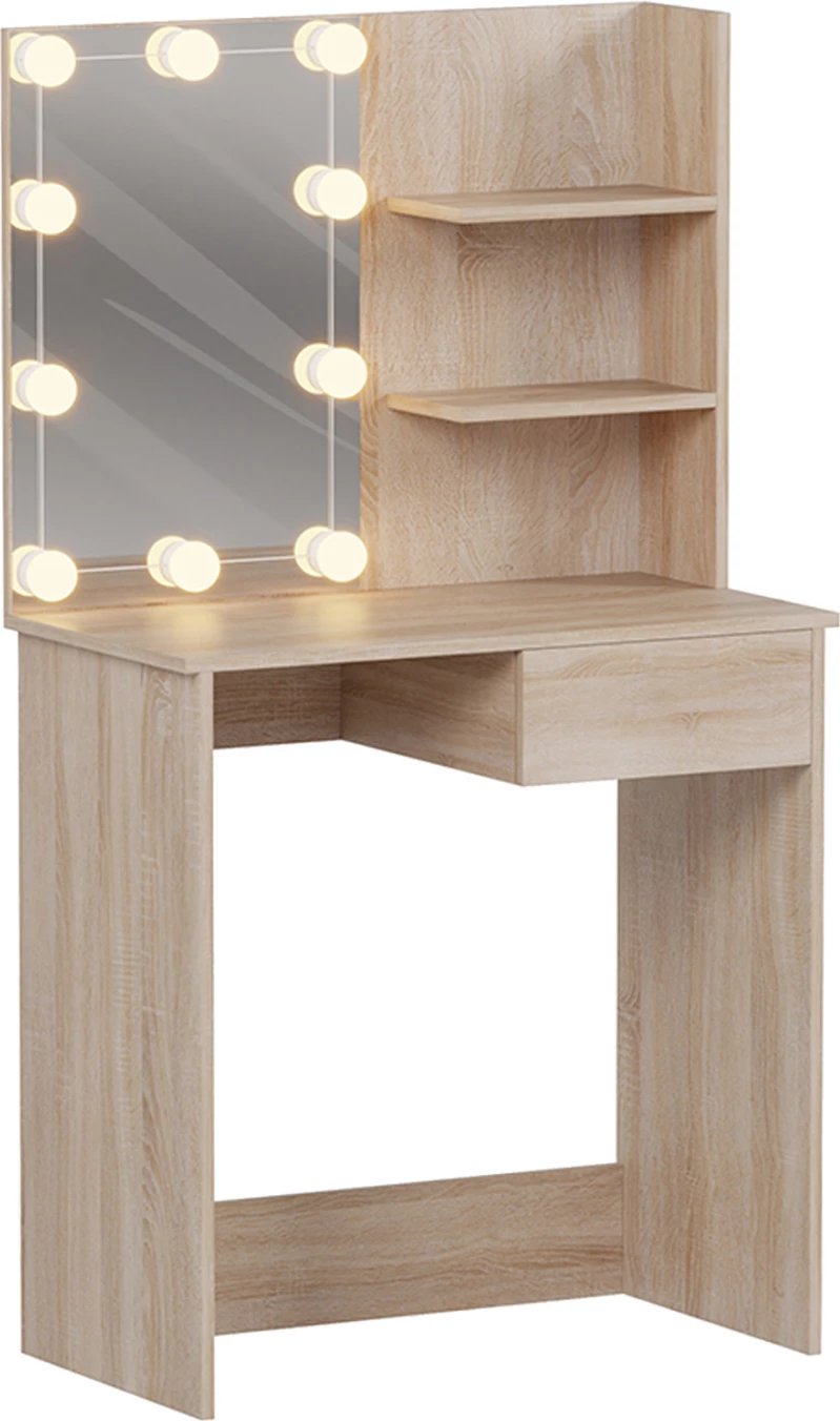 Tavolinë tualeti me drita LED dhe rafte, LAURYN FH2501.01, melaminë, ngjyrë SONAMA, 75x40x134.5Hcm