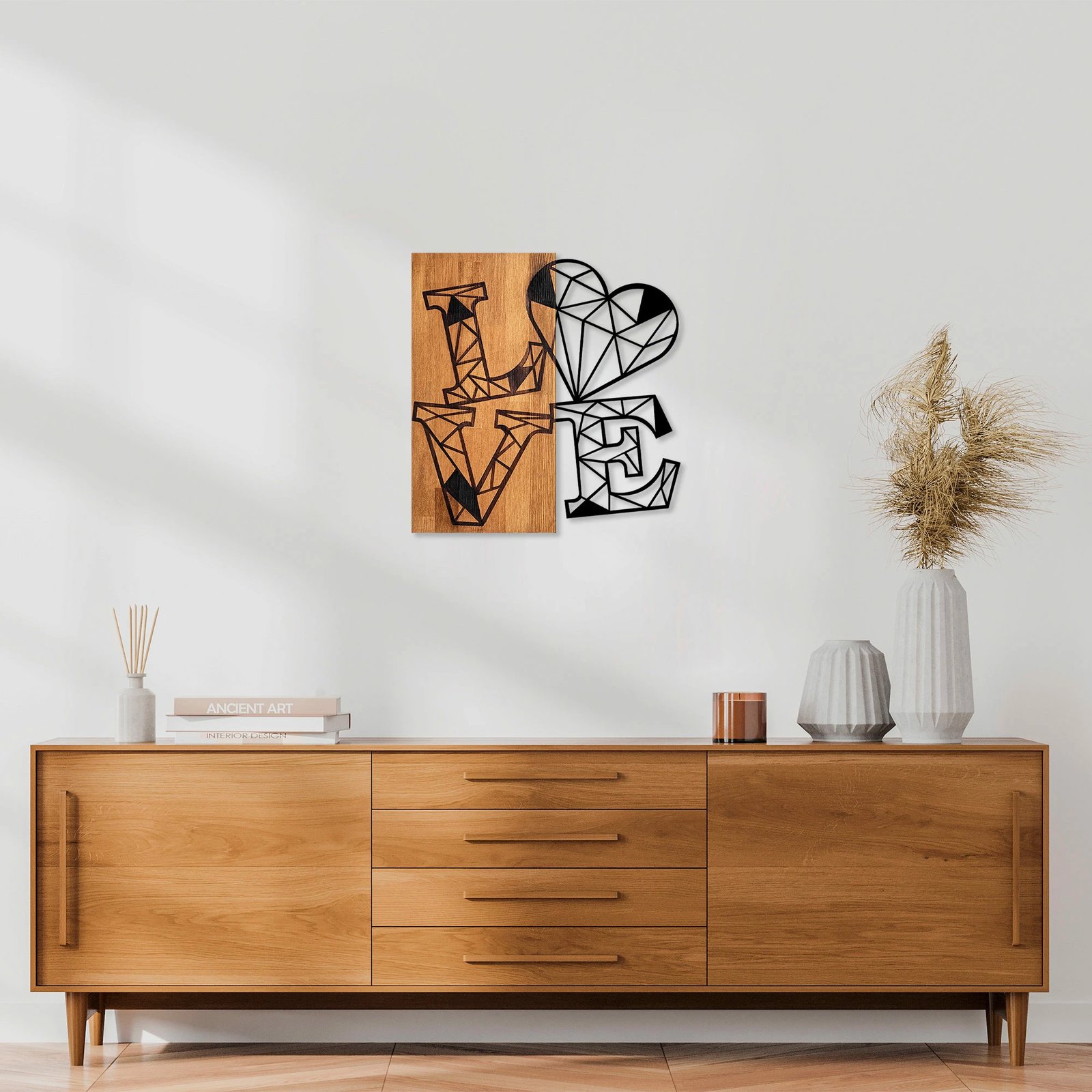 Aksesor dekorativ për mur, dru dhe metal, ngjyrë arre dhe e zezë, Wallity Love 1, 56x58cm