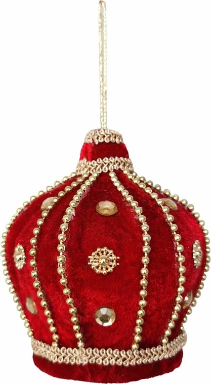 Stoli për Krishtlindje, formë kurore, kadife e kuqe, 8x8x10cm