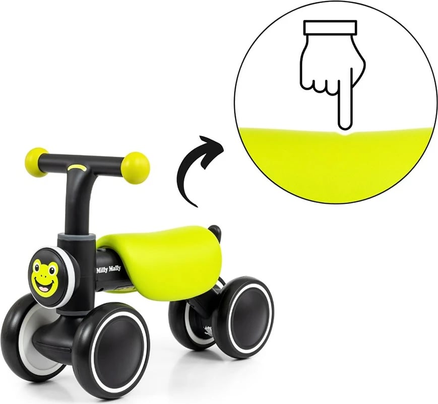 bicikletë balancuese fëmijësh, Milly Mally, York, 4 rrota, dritë LED dhe tinguj, 12–36 muaj, deri 25 kg, jeshile