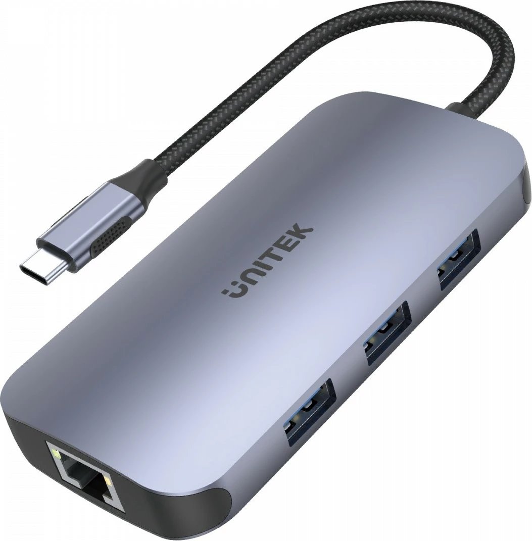 HUB USB-C Unitek D1071A 9-në-1, HDMI 2.0, RJ45, SD Card Reader, Argjend