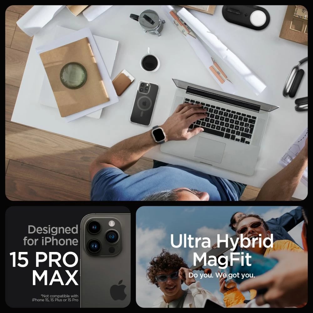 Mbështjellës Spigen Ultra Hybrid Mag për iPhone 15 Pro Max, MagSafe, grafit