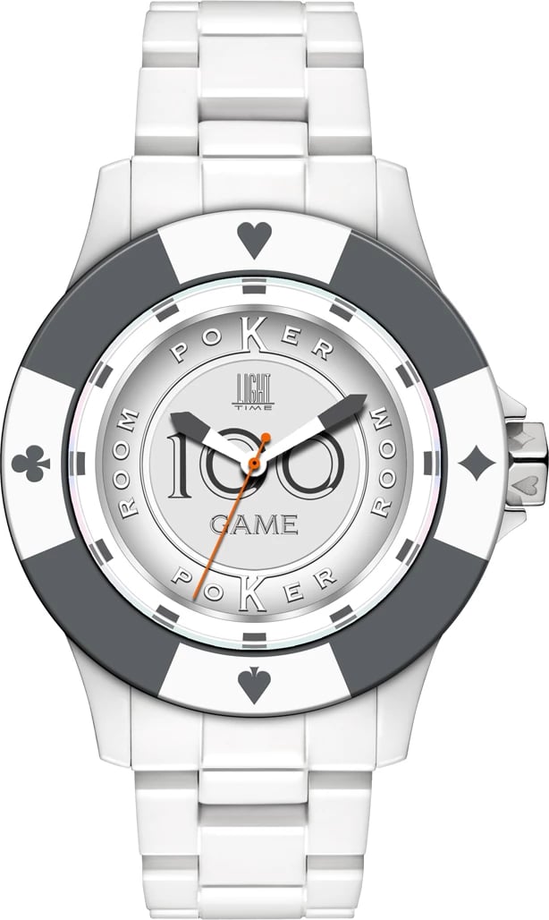 Orë dore LIGHT TIME POKER për meshkuj, të bardhë/gri