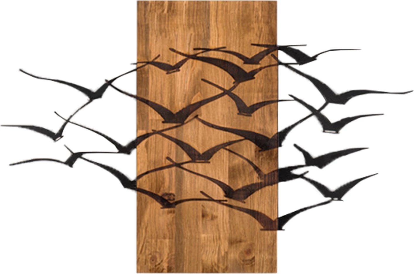 Dekor murale me zogj, metal i zi, dru natyral, FH4805, 86x3x58cm