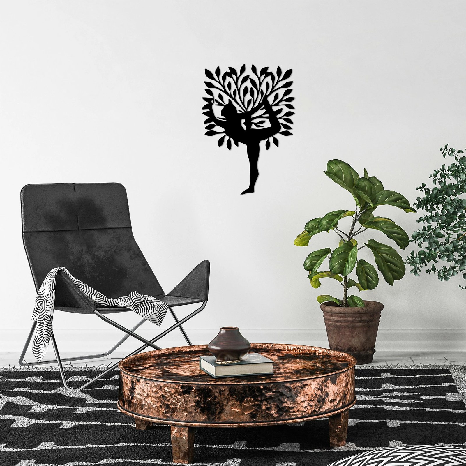 Aksesor dekorativ metalik për mur, Wallity Yoga 2, ngjyrë e zezë, 50x70cm